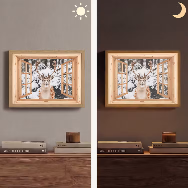 Lightbox - Wandlamp - Doorkijk - Hert - Sneeuw - Winter - Bos - Dieren — 6