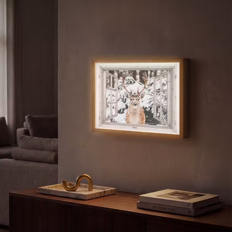Lightbox - Wandlamp - Doorkijk - Hert - Sneeuw - Winter - Bos - Dieren - Natuur — 2
