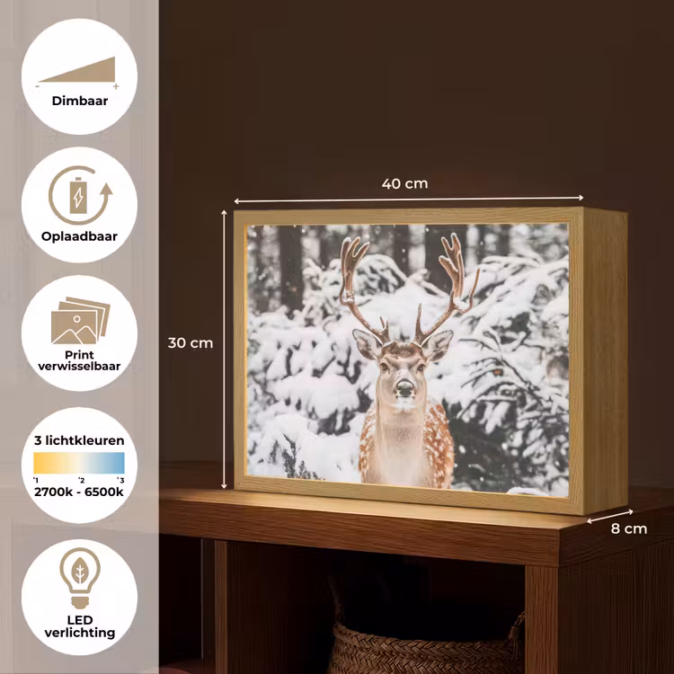 Lightbox - Wandlamp - Hert - Sneeuw - Winter - Bos - Dieren — 10