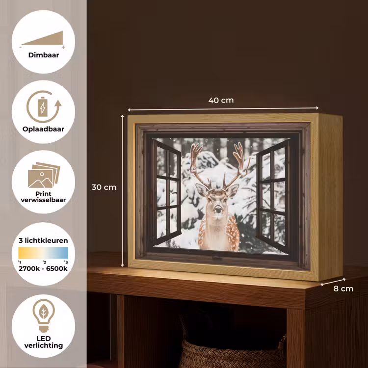 Lightbox - Wandlamp - Hert - Sneeuw - Winter - Bos - Dieren - Doorkijk — 10