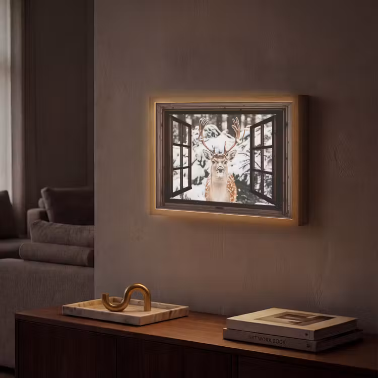 Lightbox - Wandlamp - Hert - Sneeuw - Winter - Bos - Dieren - Doorkijk — 2