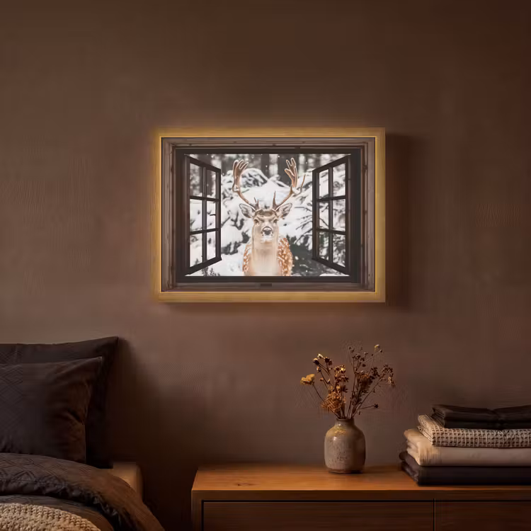 Lightbox - Wandlamp - Hert - Sneeuw - Winter - Bos - Dieren - Doorkijk — 3