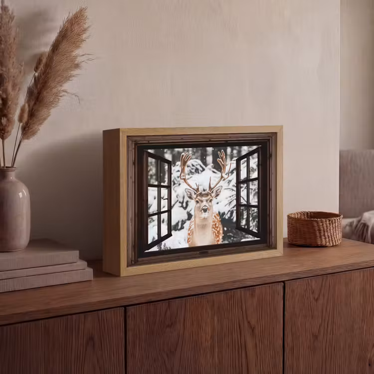 Lightbox - Wandlamp - Hert - Sneeuw - Winter - Bos - Dieren - Doorkijk — 4