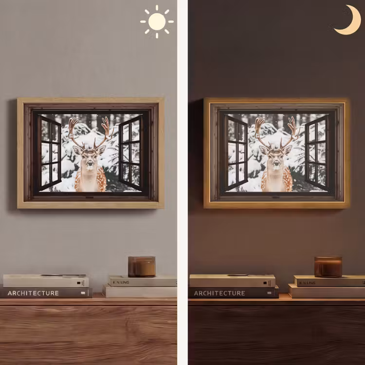 Lightbox - Wandlamp - Hert - Sneeuw - Winter - Bos - Dieren - Doorkijk — 6