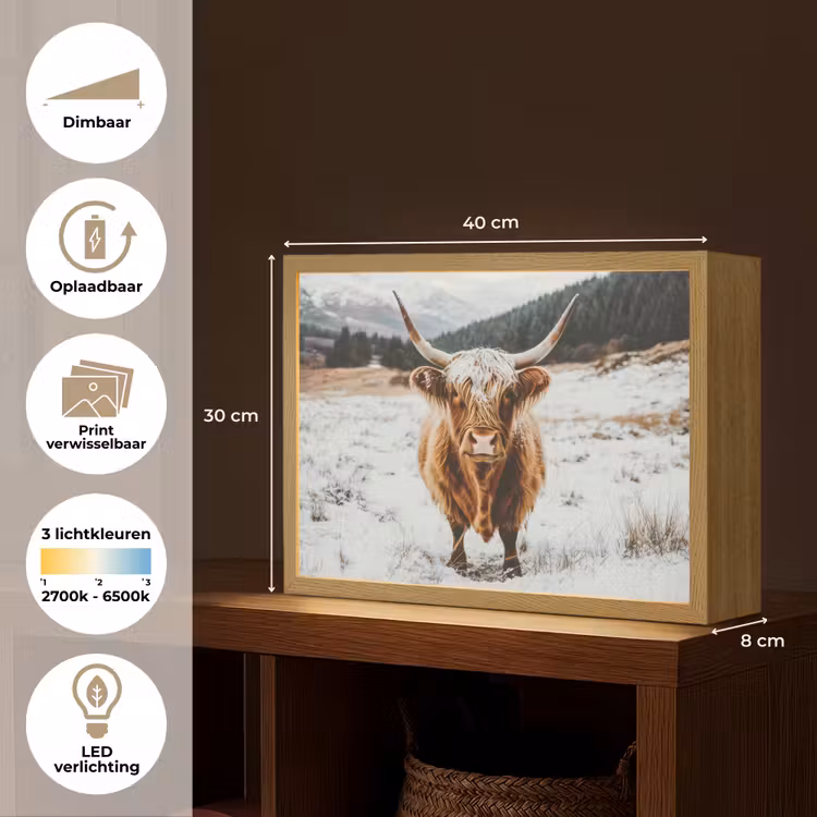 Lightbox - Wandlamp - Schotse Hooglander - Landschap - Sneeuw - Bergen - Winter — 10