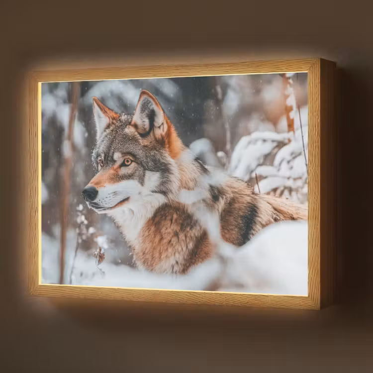 Lightbox - Wandlamp - Wolf - Sneeuw - Winter - Dieren - Natuur - Sneeuw — 1