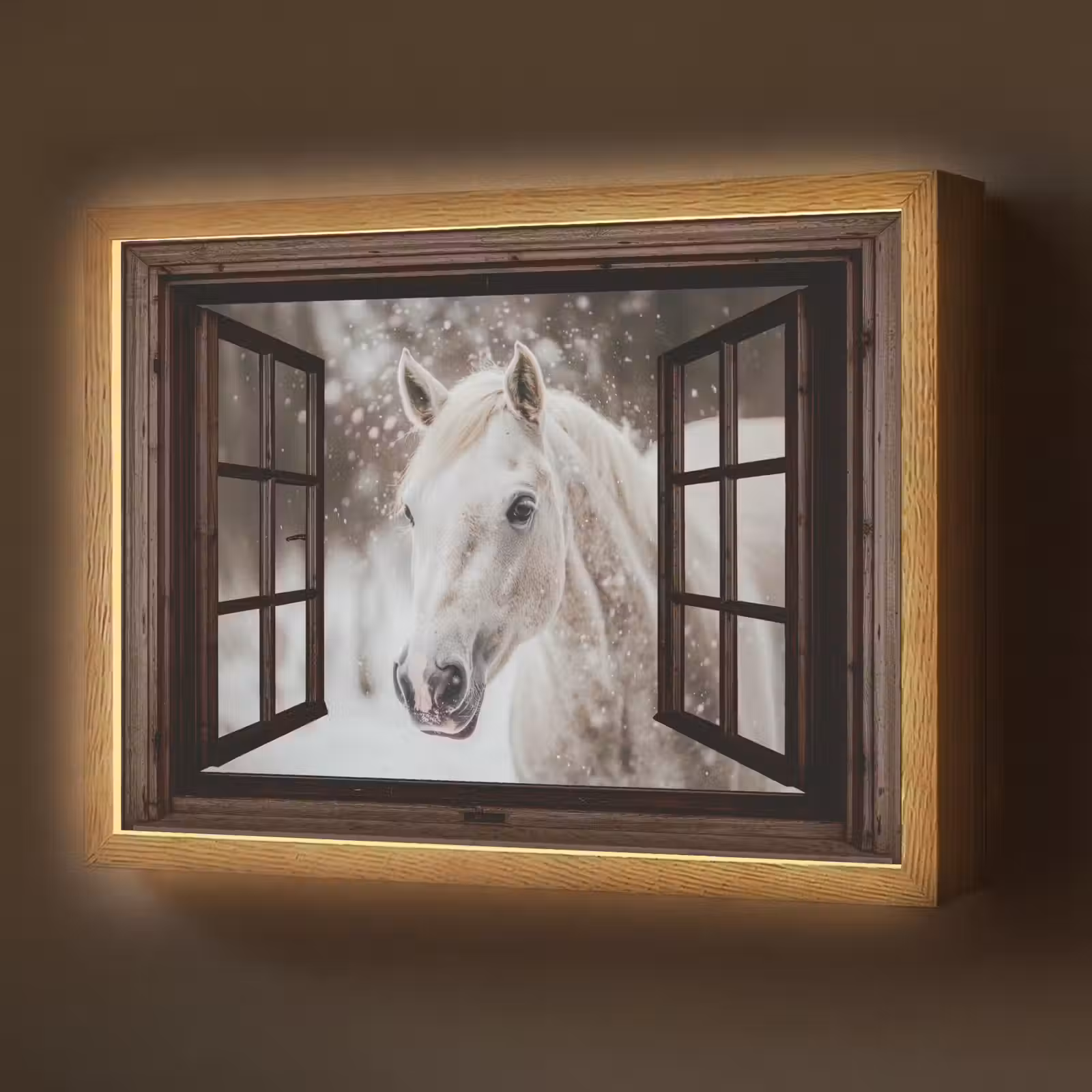 Lightbox - Wandlamp - Doorkijk - Paard - Wit - Winterlandschap - Sneeuw — 1