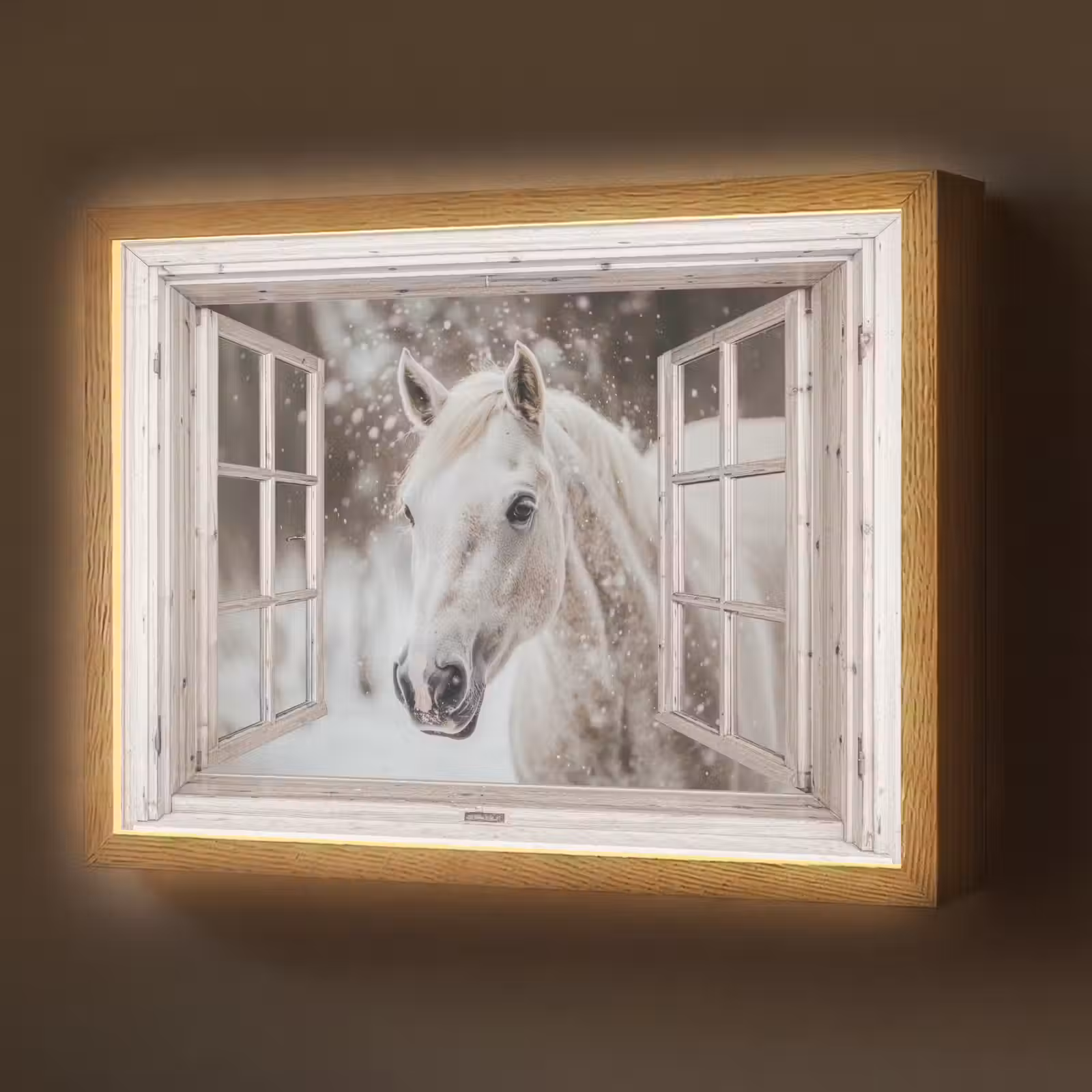 Lightbox - Wandlamp - Paard - Wit - Winter - Sneeuw - Doorkijk - Dieren — 1