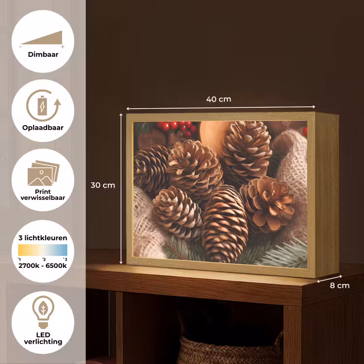 Lightbox - Wandlamp - Dennenappels - Boom - Winter - Natuur - Bruin — 10