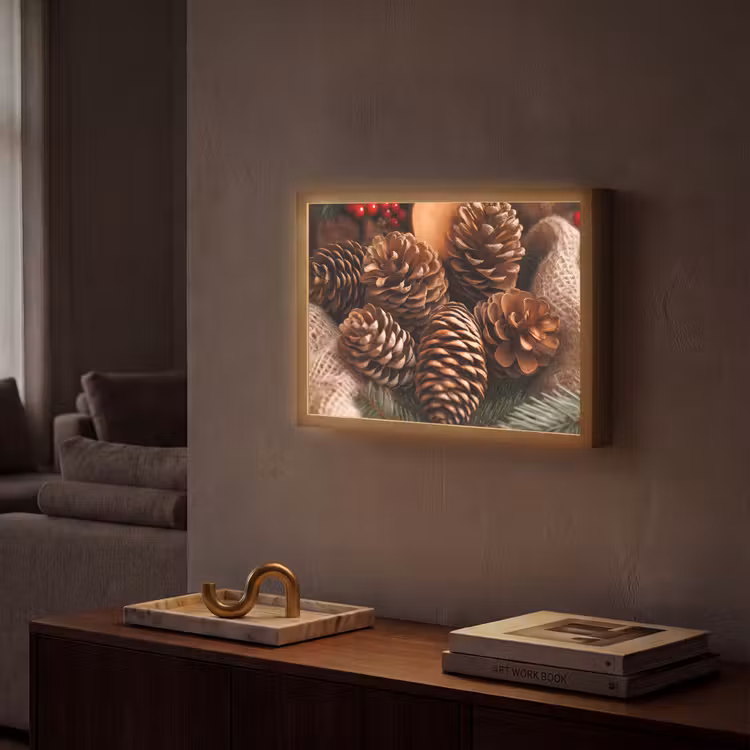 Lightbox - Wandlamp - Dennenappels - Boom - Winter - Natuur - Bruin — 2
