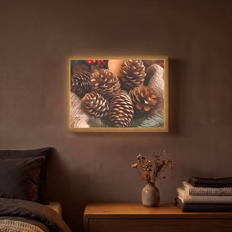 Lightbox - Wandlamp - Dennenappels - Boom - Winter - Natuur - Bruin — 3