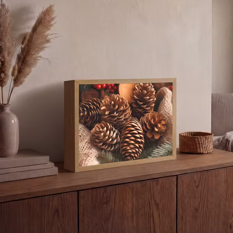 Lightbox - Wandlamp - Dennenappels - Boom - Winter - Natuur - Bruin — 4