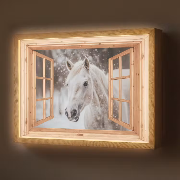 Lightbox - Wandlamp - Doorkijk - Paard - Wit - Winter - Sneeuw - Dieren — 1