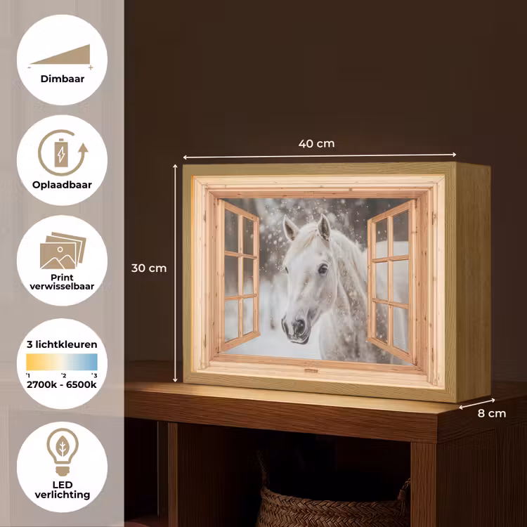 Lightbox - Wandlamp - Doorkijk - Paard - Wit - Winter - Sneeuw - Dieren — 10