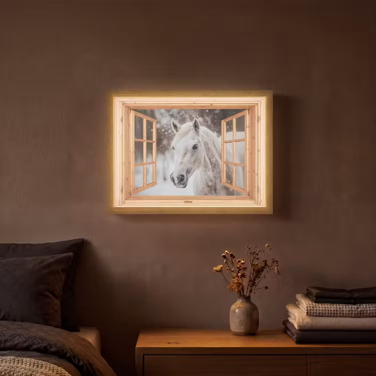 Lightbox - Wandlamp - Doorkijk - Paard - Wit - Winter - Sneeuw - Dieren — 3