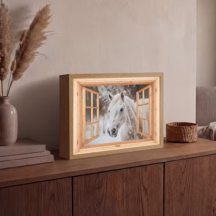 Lightbox - Wandlamp - Doorkijk - Paard - Wit - Winter - Sneeuw - Dieren — 4