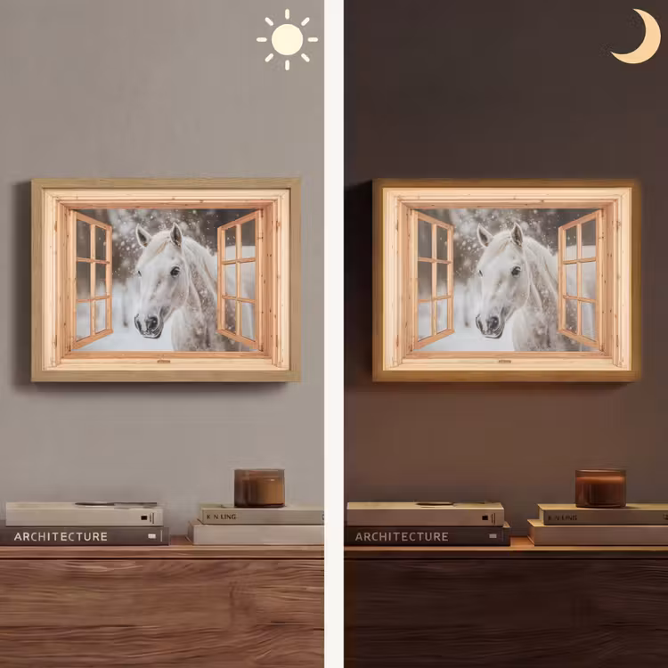 Lightbox - Wandlamp - Doorkijk - Paard - Wit - Winter - Sneeuw - Dieren — 6