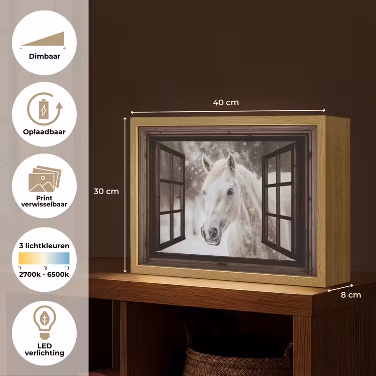 Lightbox - Wandlamp - Doorkijk - Paard - Wit - Winterlandschap - Sneeuw — 10