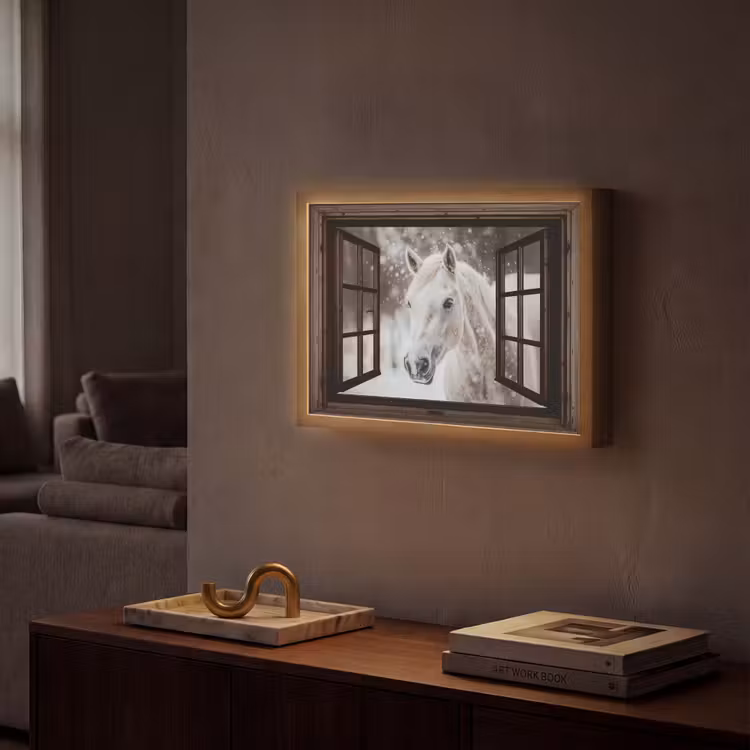 Lightbox - Wandlamp - Doorkijk - Paard - Wit - Winterlandschap - Sneeuw — 2