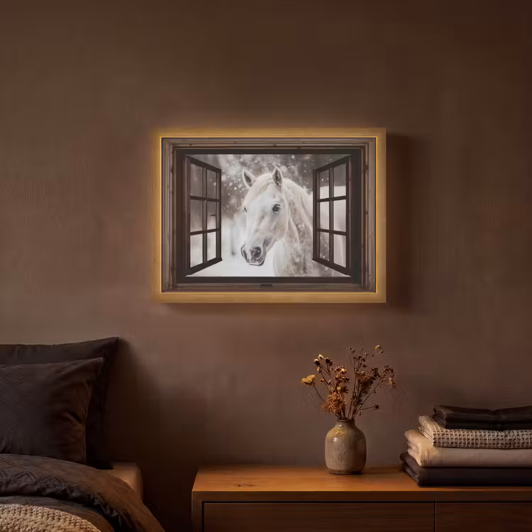 Lightbox - Wandlamp - Doorkijk - Paard - Wit - Winterlandschap - Sneeuw — 3
