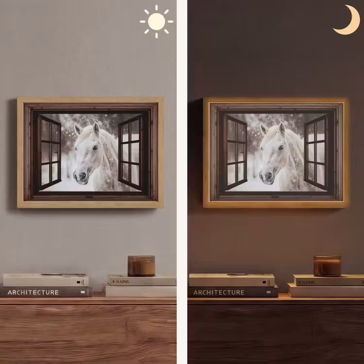Lightbox - Wandlamp - Doorkijk - Paard - Wit - Winterlandschap - Sneeuw — 6