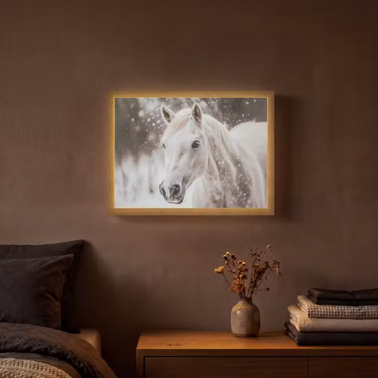 Lightbox - Wandlamp - Paard - Wit - Winter - Natuur - Sneeuw - Dieren — 3