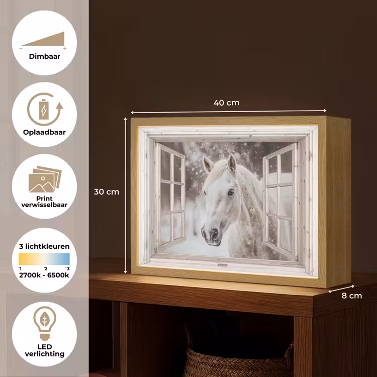 Lightbox - Wandlamp - Paard - Wit - Winter - Sneeuw - Doorkijk - Dieren — 10
