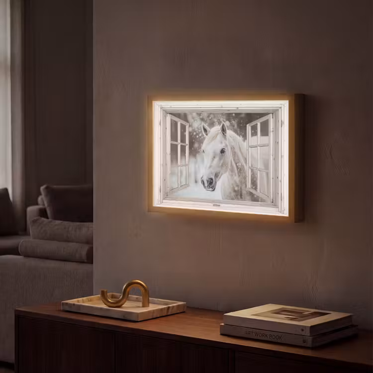Lightbox - Wandlamp - Paard - Wit - Winter - Sneeuw - Doorkijk - Dieren — 2