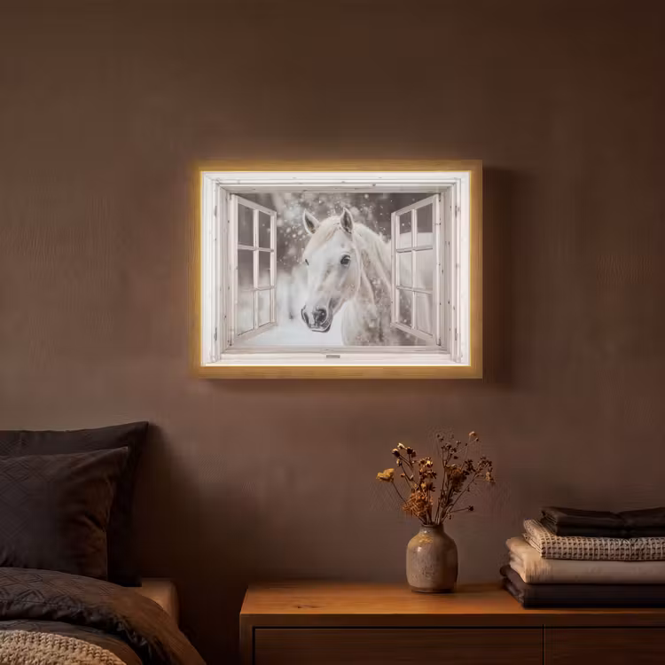 Lightbox - Wandlamp - Paard - Wit - Winter - Sneeuw - Doorkijk - Dieren — 3