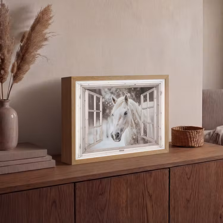 Lightbox - Wandlamp - Paard - Wit - Winter - Sneeuw - Doorkijk - Dieren — 4