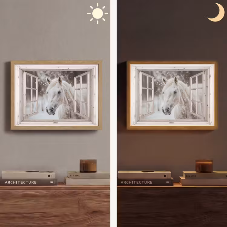 Lightbox - Wandlamp - Paard - Wit - Winter - Sneeuw - Doorkijk - Dieren — 6