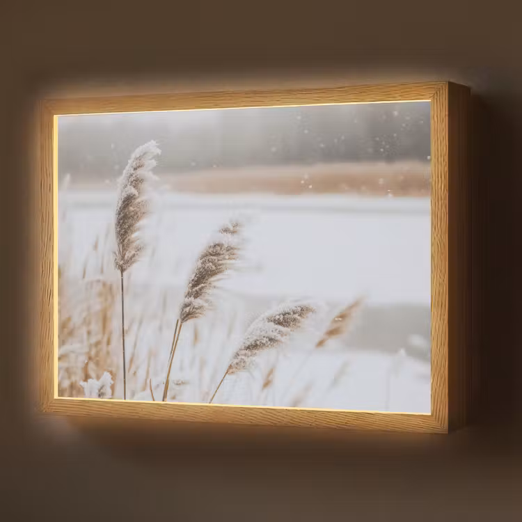 Lightbox - Wandlamp - Riet - Meer - Winter - Natuur - Sneeuw - Beige — 1