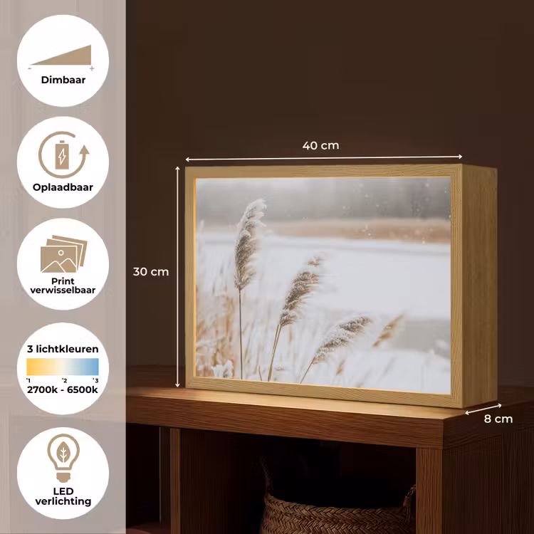 Lightbox - Wandlamp - Riet - Meer - Winter - Natuur - Sneeuw - Beige — 10