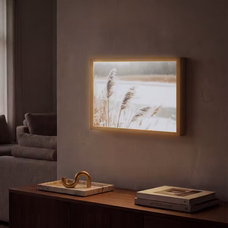 Lightbox - Wandlamp - Riet - Meer - Winter - Natuur - Sneeuw - Beige — 2