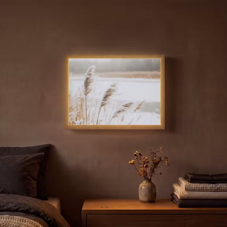 Lightbox - Wandlamp - Riet - Meer - Winter - Natuur - Sneeuw - Beige — 3