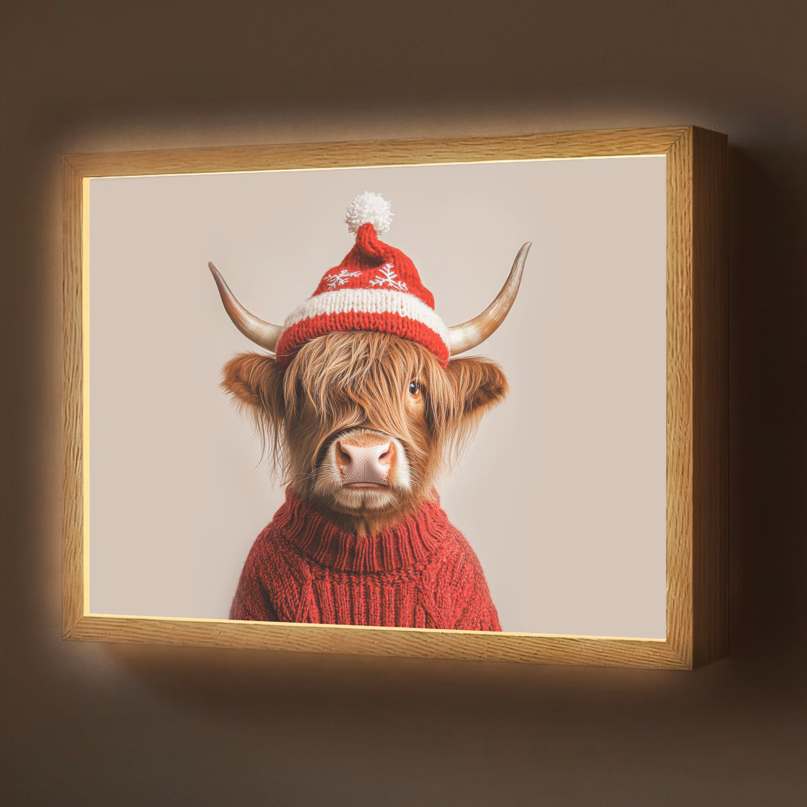 Lightbox - Wandlamp - Schotse Hooglander - Kerst - Muts - Trui - Winter — 1