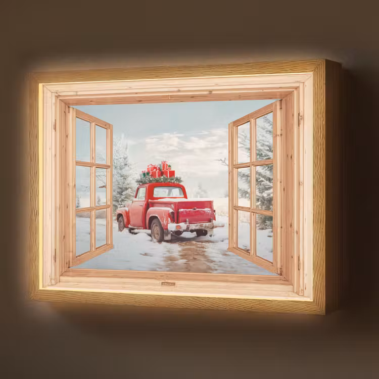 Lightbox - Wandlamp - Doorkijk - Auto - Kerst - Cadeaus - Winter - Landschap — 1