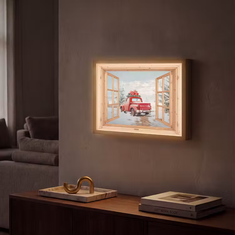 Lightbox - Wandlamp - Doorkijk - Auto - Kerst - Cadeaus - Winter - Landschap — 2