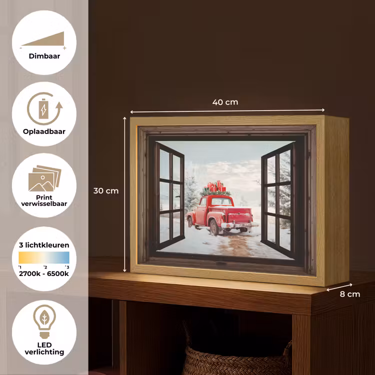 Lightbox - Wandlamp - Doorkijk - Auto - Rood - Cadeaus - Winterlandschap - Kerst — 10