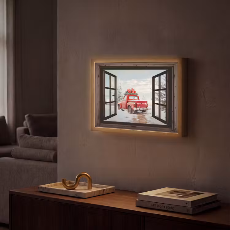 Lightbox - Wandlamp - Doorkijk - Auto - Rood - Cadeaus - Winterlandschap - Kerst — 2