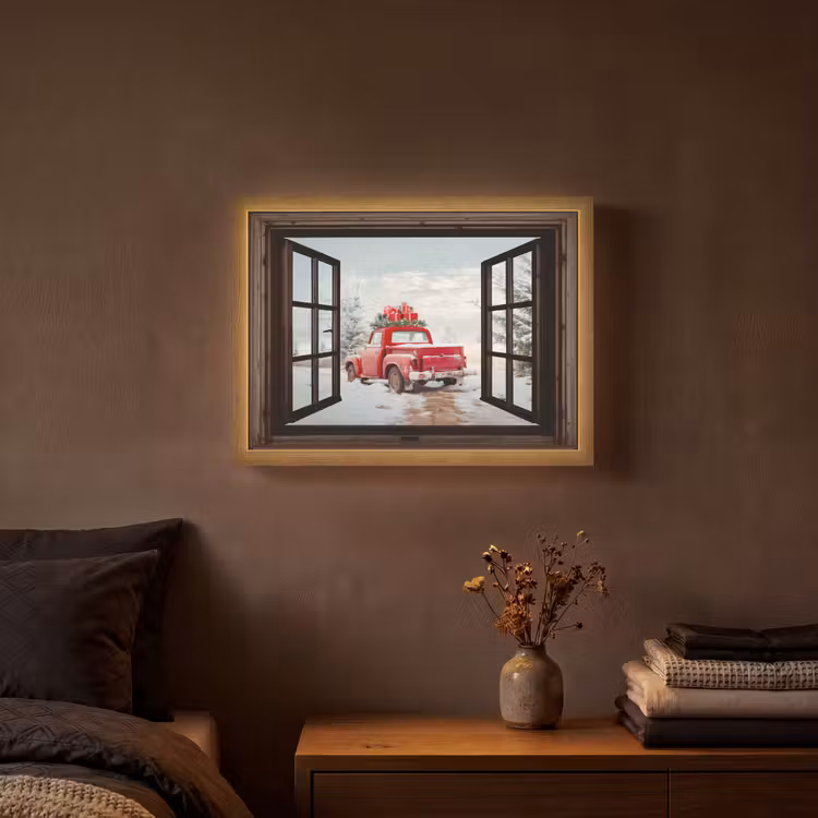 Lightbox - Wandlamp - Doorkijk - Auto - Rood - Cadeaus - Winterlandschap - Kerst — 3