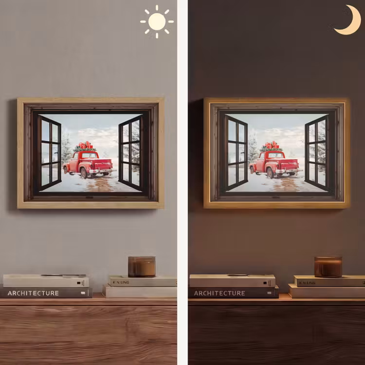 Lightbox - Wandlamp - Doorkijk - Auto - Rood - Cadeaus - Winterlandschap - Kerst — 6