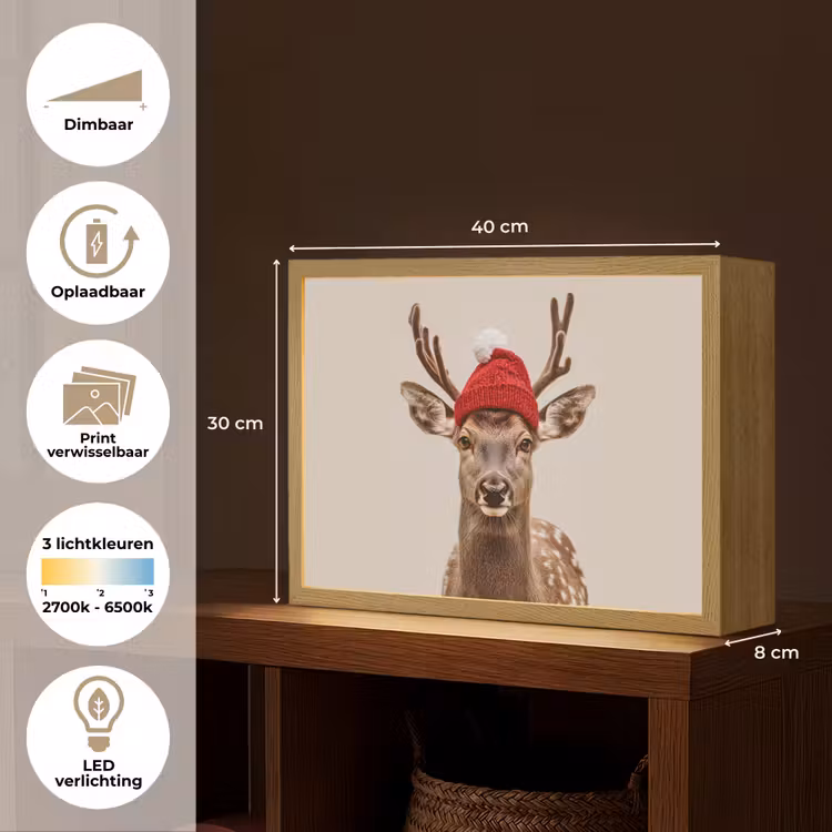Lightbox - Wandlamp - Hert - Kerst - Muts - Dieren - Winter - Grappig — 10