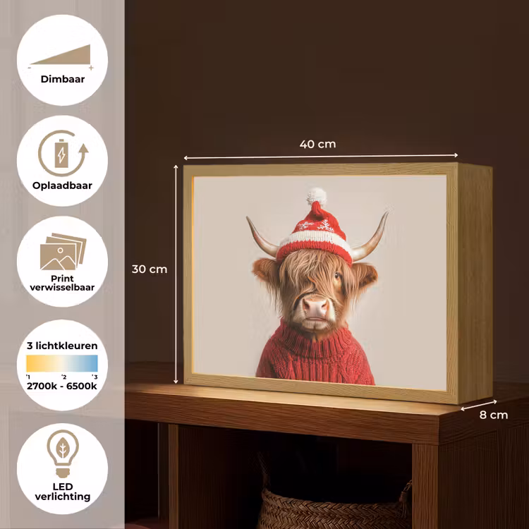Lightbox - Wandlamp - Schotse Hooglander - Kerst - Muts - Trui - Winter — 10