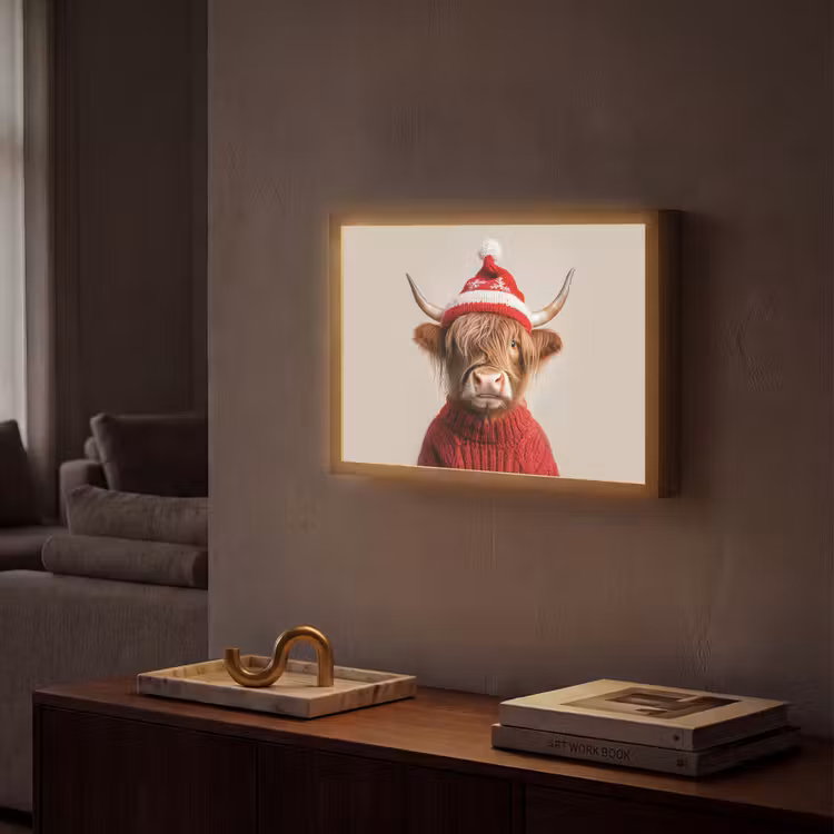 Lightbox - Wandlamp - Schotse Hooglander - Kerst - Muts - Trui - Winter — 2