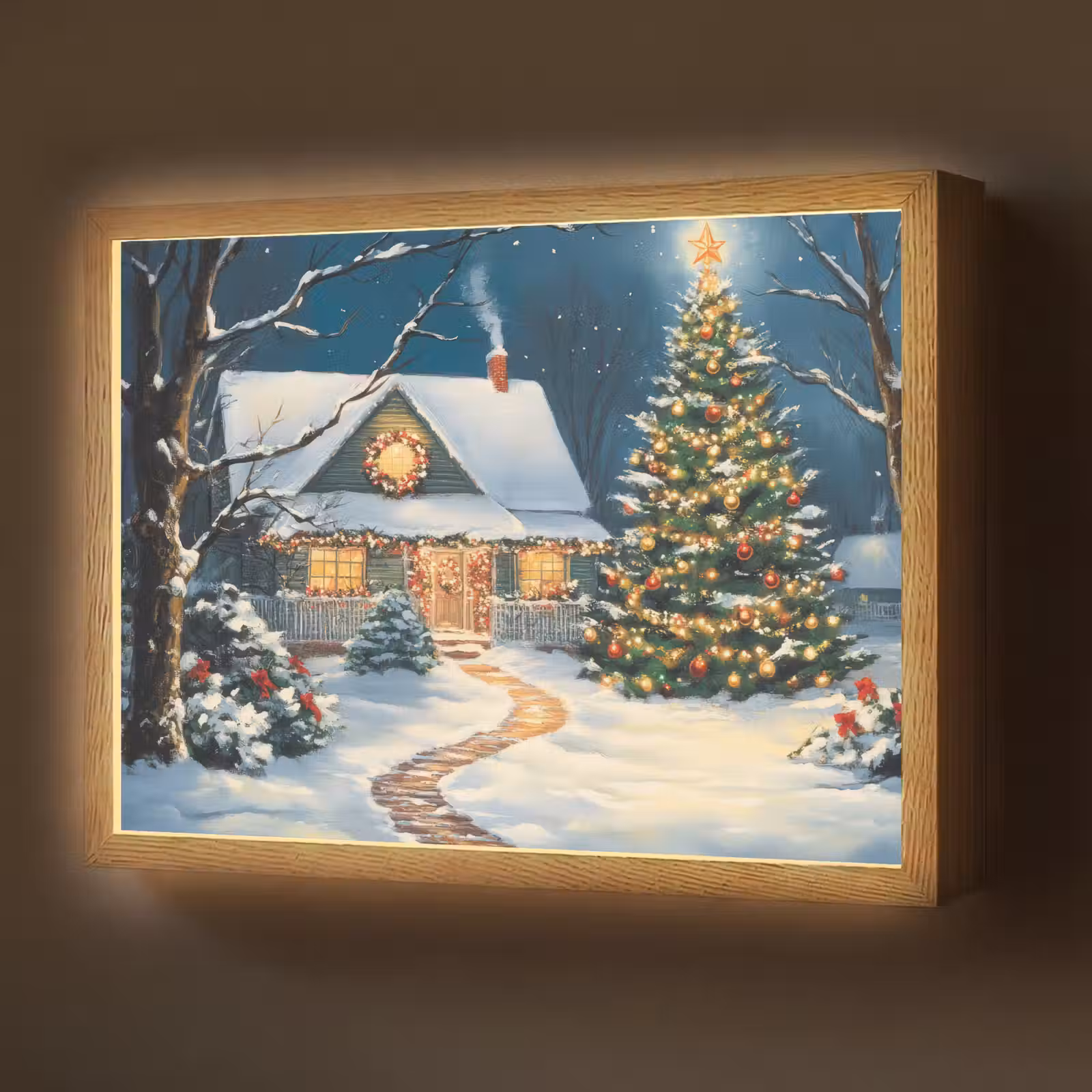 Lightbox - Wandlamp - Kerst - Kerstboom - Winter - Huis - Sneeuw — 1