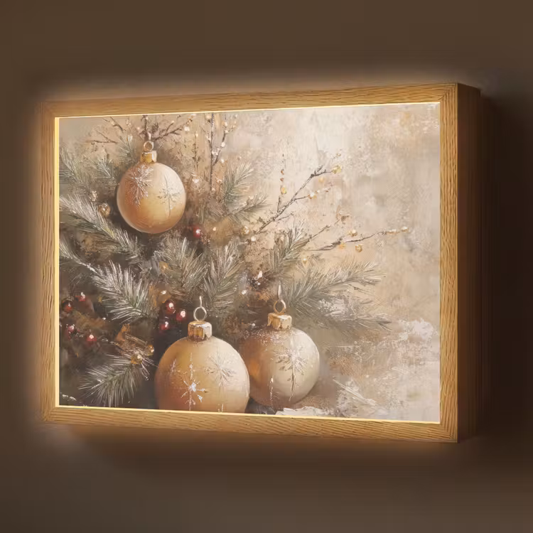 Lightbox - Wandlamp - Kerst - Kerstballen - Beige - Goud — 1