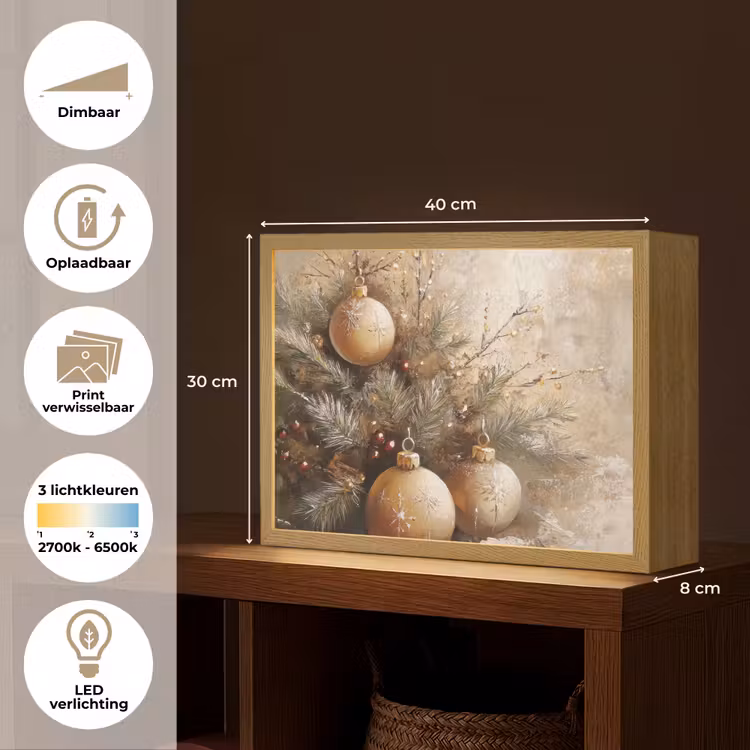 Lightbox - Wandlamp - Kerst - Kerstballen - Beige - Goud — 10