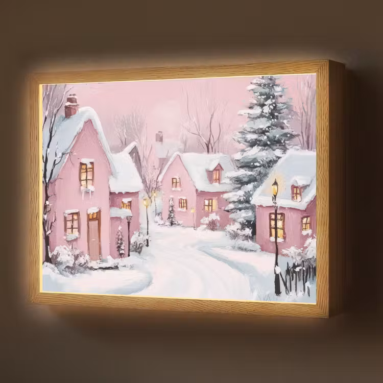 Lightbox - Wandlamp - Kerstdorp - Roze - Winter - Sneeuw - Huizen — 1