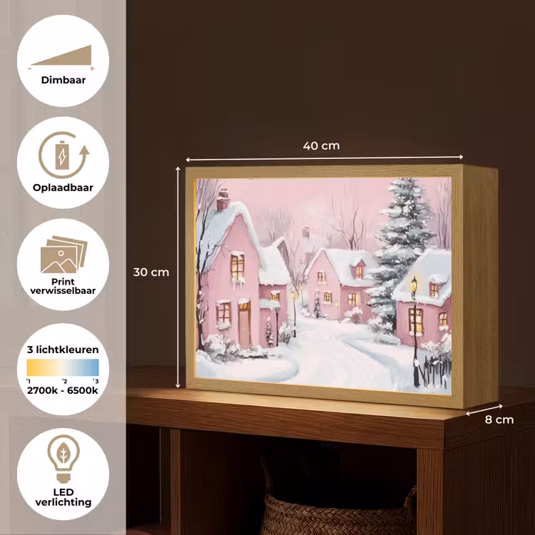 Lightbox - Wandlamp - Kerstdorp - Roze - Winter - Sneeuw - Huizen — 10
